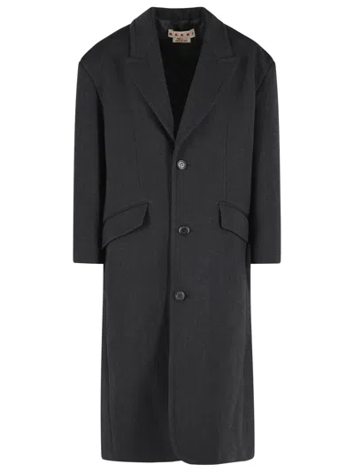 Marni Black Virgin Wool Coat In Gray
