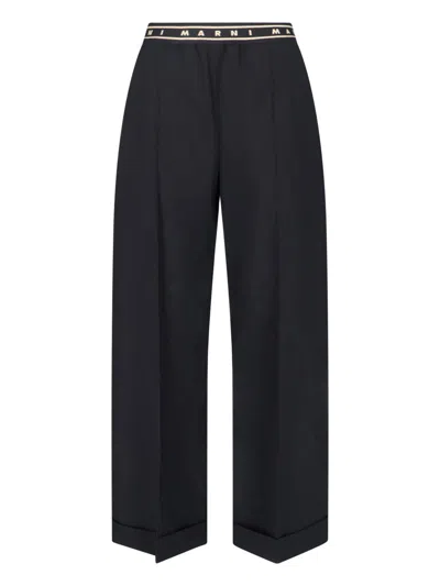 Marni Black Wide-leg Virgin Wool Trousers