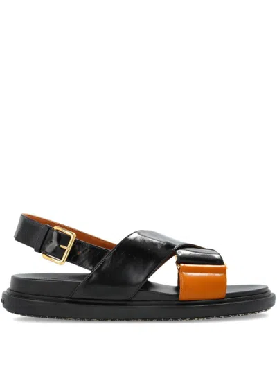 Marni Black Womens Glossy Leather Sandals In Black And Orange