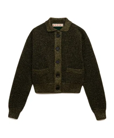 Marni Black Wool Cardigan With Lurex Detailing