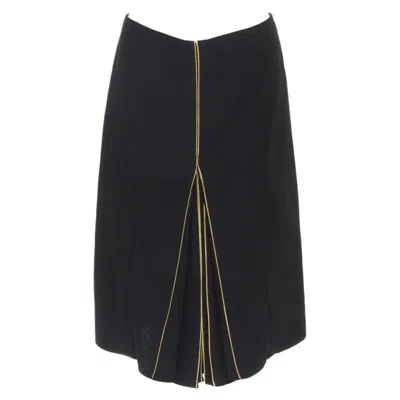 Pre-owned Marni Black Wool Gold Piping Flared Vent Knee Skirt It40 S