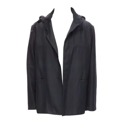 Pre-owned Marni Black Wool Leather Stopper Hooded Concealed Buttons Parka Jacket It48 M