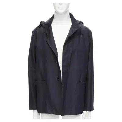 Pre-owned Marni Black Wool Leather Stopper Hooded Concealed Buttons Parka Jacket It48 M