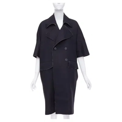 Pre-owned Marni Black Wool Linen Frayed Edge Double Breasted Long Coat It38 Xs