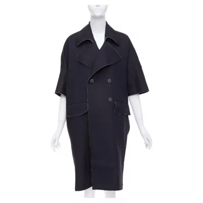 Pre-owned Marni Black Wool Linen Frayed Edge Double Breasted Long Coat It38 Xs