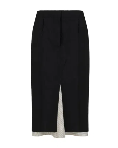 Marni Black Wool Midi Skirt With Visible Lining In Multi