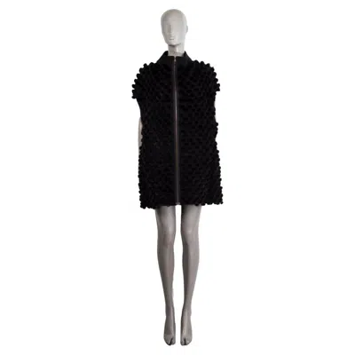 Pre-owned Marni Black Wool Oversized Mink Trim Zip Vest Jacket 40 S