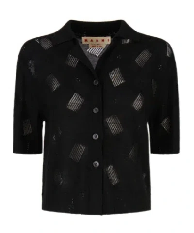 Marni Black Wool-silk Knit Openwork Shirt