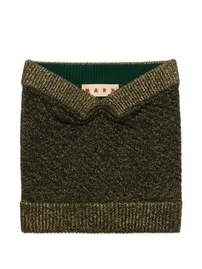 Marni Black Wool Strapless Top With Lurex Detailing In Green