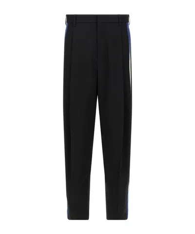 MARNI BLACK WOOL TROUSERS WITH BICOLOUR SIDE BANDS