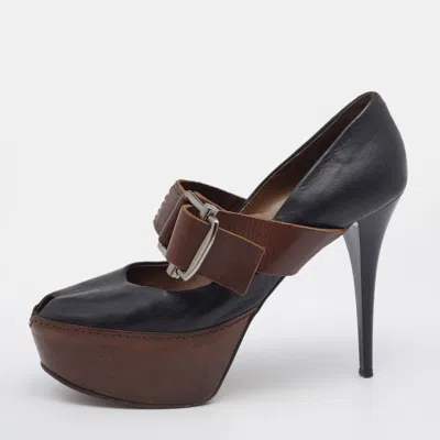 Marni Black/brown Leather Mary Jane Peep Toe Platform Pumps