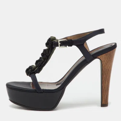 Marni Black/green Satin And Fabric Platform Ankle Strap Sandals