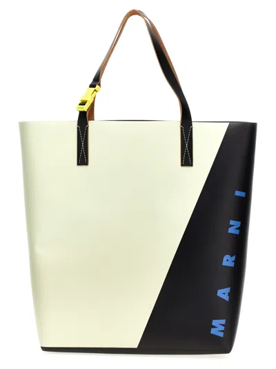 MARNI BLACKWHITE LOGO-PRINT TOTE BAG