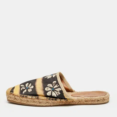 Marni Black/yellow Floral Print Canvas Espadrille Flats
