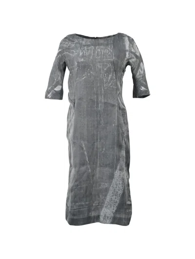 Pre-owned Marni Bleach-effect Short-sleeve Midi Dress In Gray
