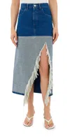 Marni Distressed Slit-hem Midi Denim Skirt In Ocean