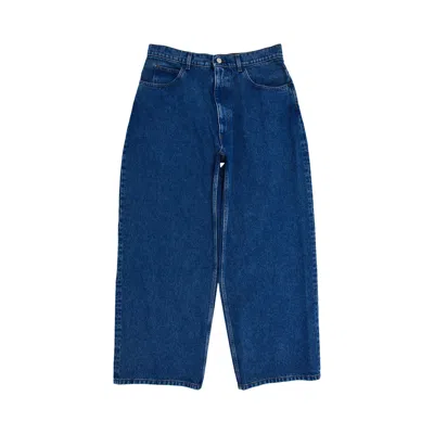 Pre-owned Marni Bleached Coated Denim With Logo Lettering Trousers 'ocean' | Blue | Men's Size 30