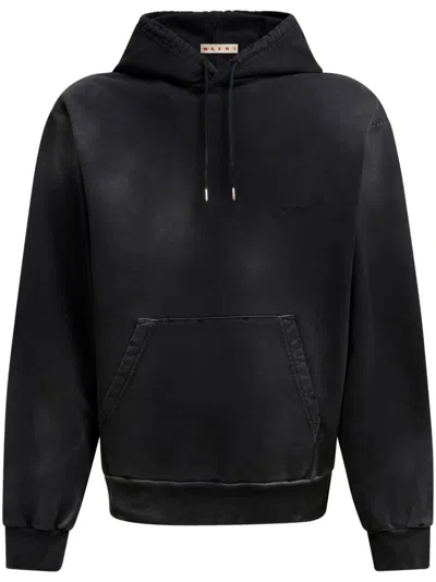 Marni Bleached-effect Cotton Hoodie In Omn99 Black