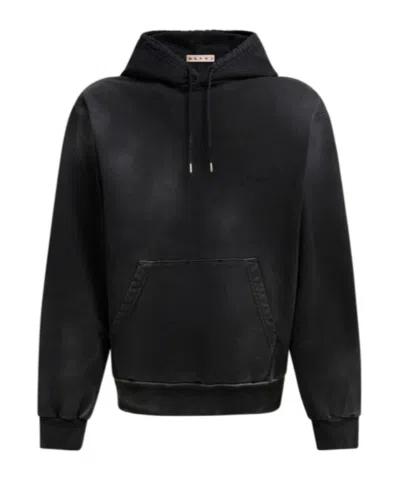 MARNI BLACK ORGANIC COTTON HOODIE WITH MARNI MENDING