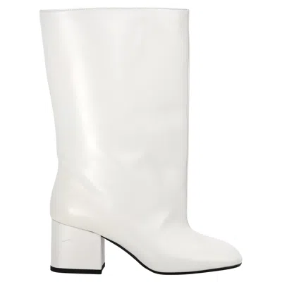 Marni Block-heel Mid-calf Boots In White Calf Leather