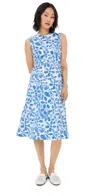 Marni Floral Print Midi Dress With Hand-stitched Logo Embroidery In Iris Blue
