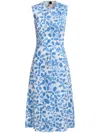 Marni Floral Print Midi Dress With Hand-stitched Logo Embroidery In White