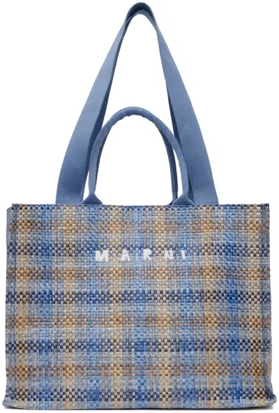 Marni Blue & Beige Large Basket Tote In Zo755 Blue/brown/opa