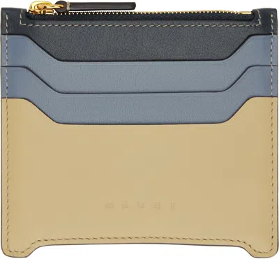Marni Blue & Beige Leather Trunkaroo Card Holder In Multi