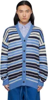 Marni Blue & Black Lightweight Fuzzy Wuzzy Stripe Cardigan In Stb26 Blue Lilac