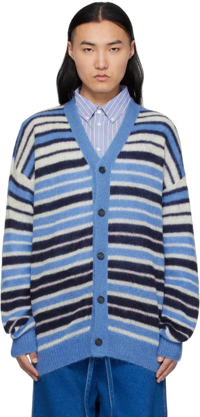 Marni Blue & Black Lightweight Fuzzy Wuzzy Stripe Cardigan In Stb26 Blue Lilac