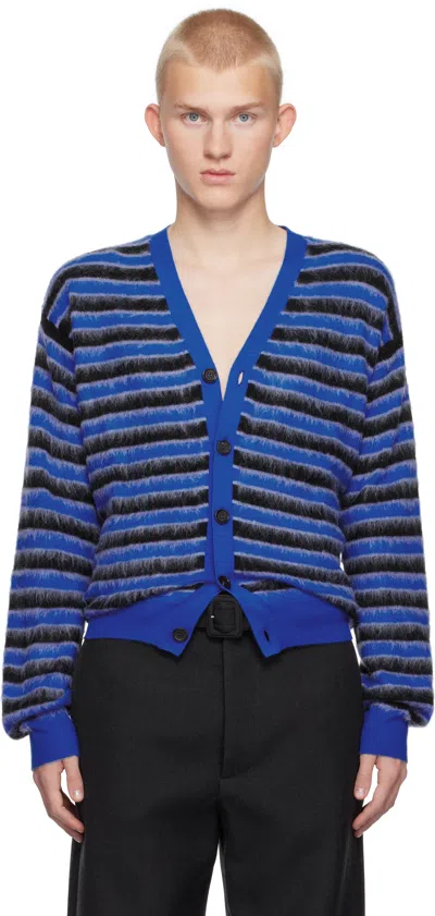 Marni Striped Wool And Mohair Cardigan In Blue