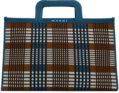 Marni Blue & Brown Knit Briefcase In Zo764 Light Blue/rus