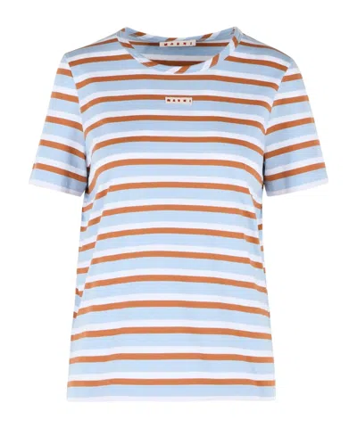 Marni Cotton T Shirt Short Sleeves Round Neck In Blue