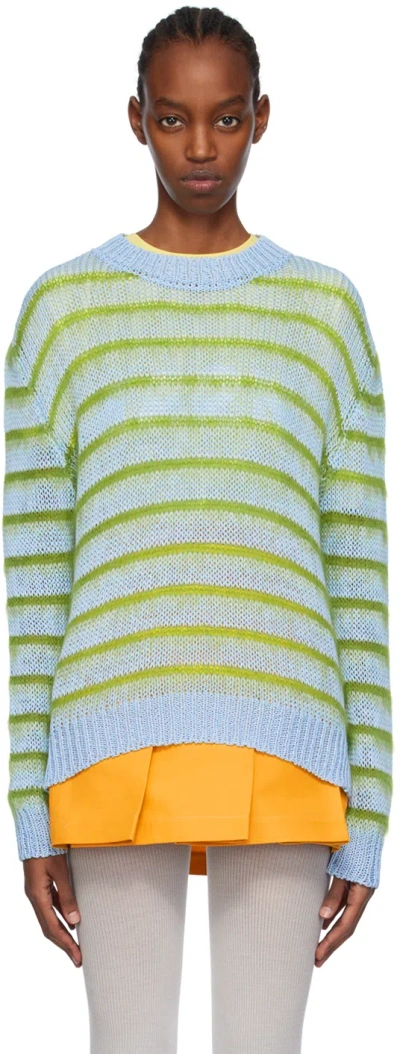 Marni Blue & Green Striped Sweater In Rgb50 Iris Blue