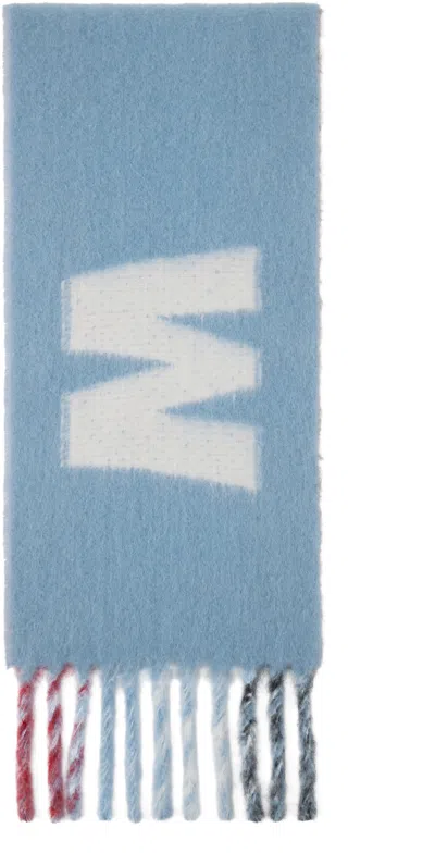 Marni Blue & Red Maxi Logo Scarf In Jqb26 Blue Lilac