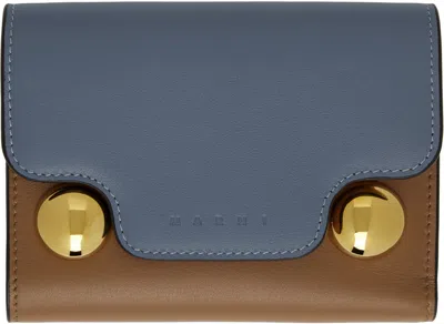 Marni Blue & Tan Leather Trunkaroo Trifold Wallet In Multi