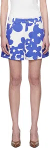 Marni White Cotton Gabardine Shorts With Floral Motif In Dib26 Blue Lilac