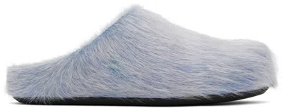 Marni Faux Fur Texture Slippers With Rubber Sole In Blue