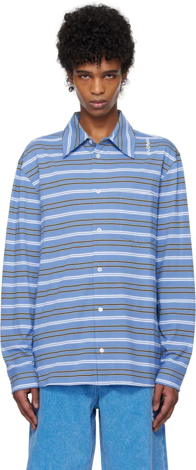 Marni Blue & White Long Sleeved Striped Polo In Stb26 Blue Lilac