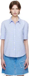 Marni Gingham Seersucker Short-sleeve Button-down Shirt In Chb21 Light Blue