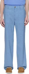 Marni Light Blue And White Wool Blend Gingham Trousers In Chb61 Blue China