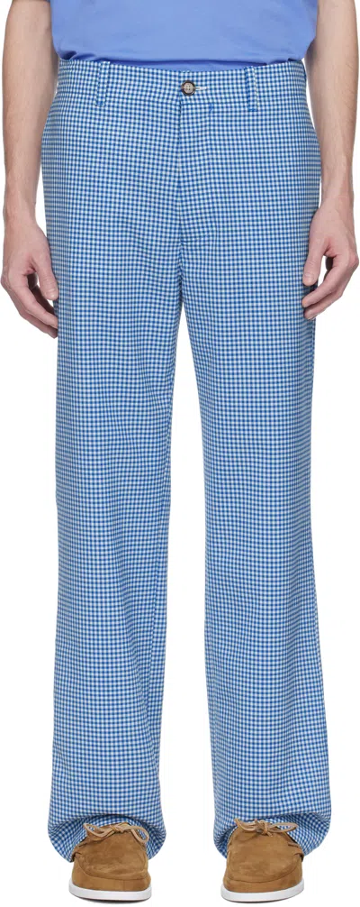 MARNI BLUE & WHITE WOOL BLEND GINGHAM TROUSERS