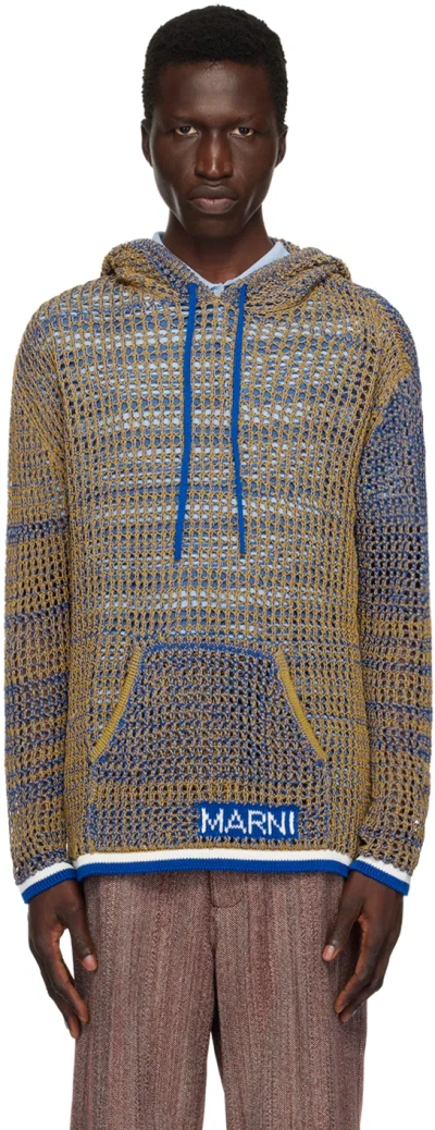Marni Blue & Yellow Net Hoodie In Mlb48 Vivid Blu