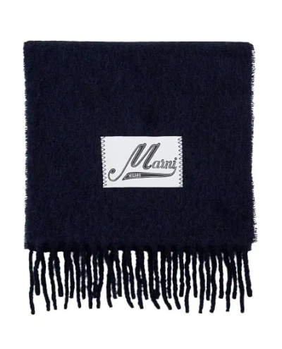 MARNI MARNI BLUE APPLIED LOGO PATCH SCARF