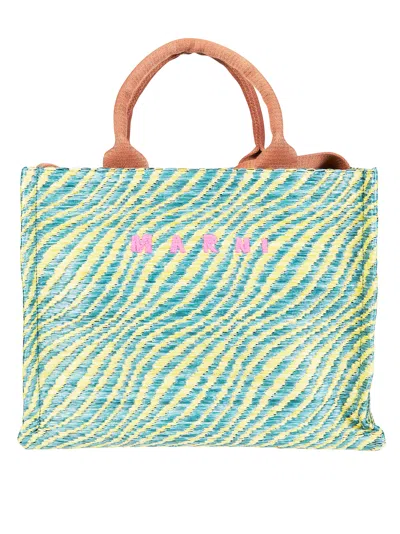 Marni Blue Basket Small Wavy Striped Tote Bag