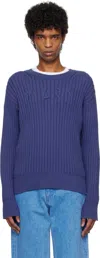 Marni Blue Cable Logo Crewneck Sweater In 00b53 Blue Sodalite