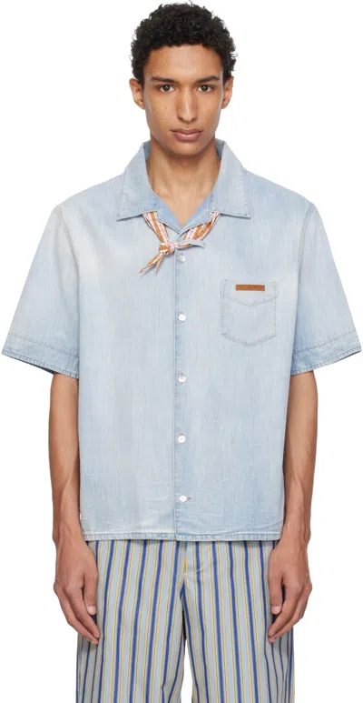 Marni Blue Chambray Neck Tie Shirt