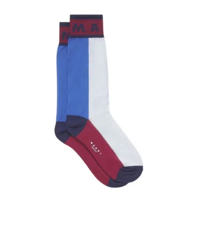 Marni Blue Colour-block Cotton Socks