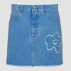 Marni Denim Mini Skirt With Floral Patch Detail In Light Blue