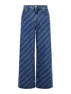 Marni Cotton Jeans Stripe Diagonal Five-pocket Wide-leg In Blue